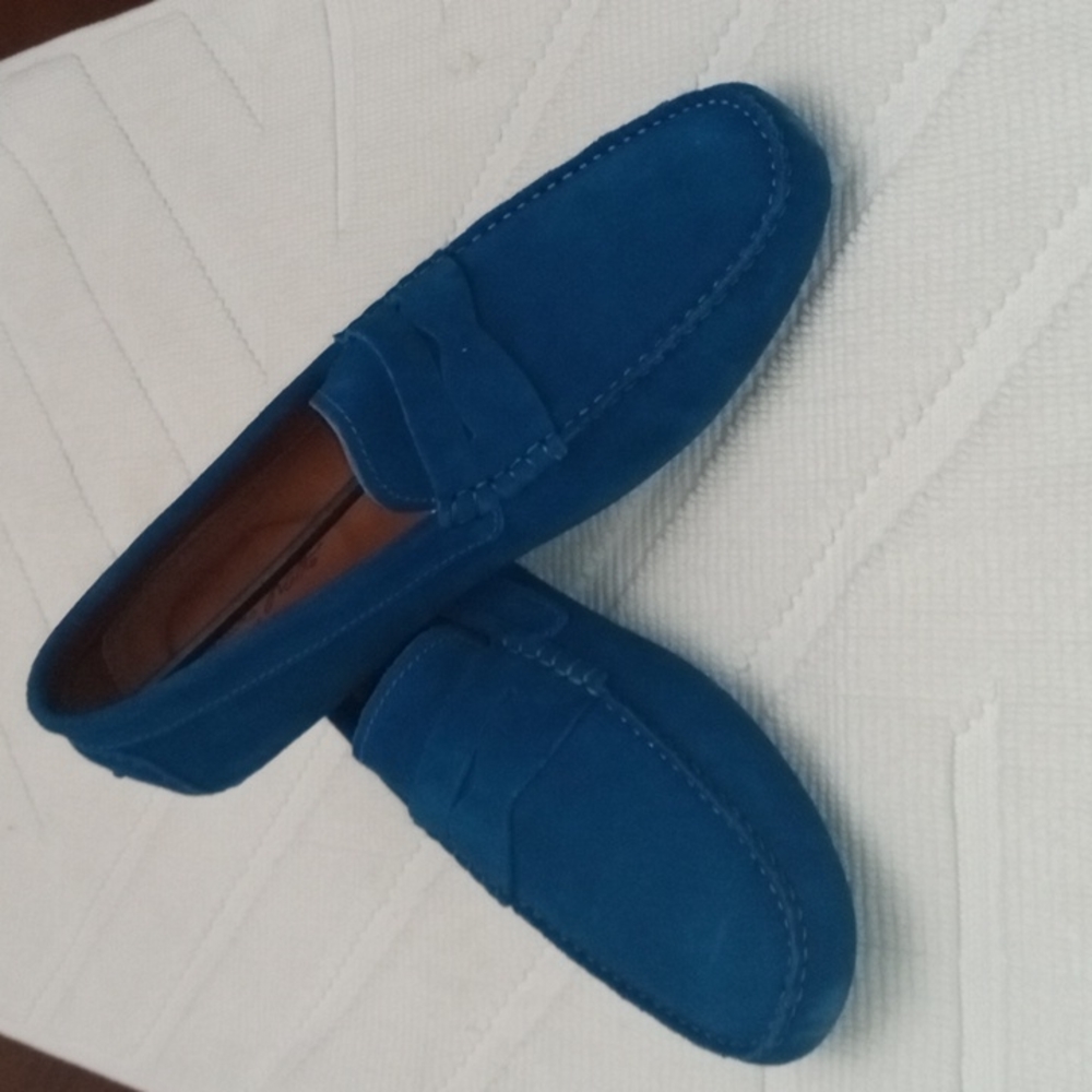 MASSIMO MATTEO Men Shoes.  Suede Leather Loafers. Color Turquesa. Size US 13.